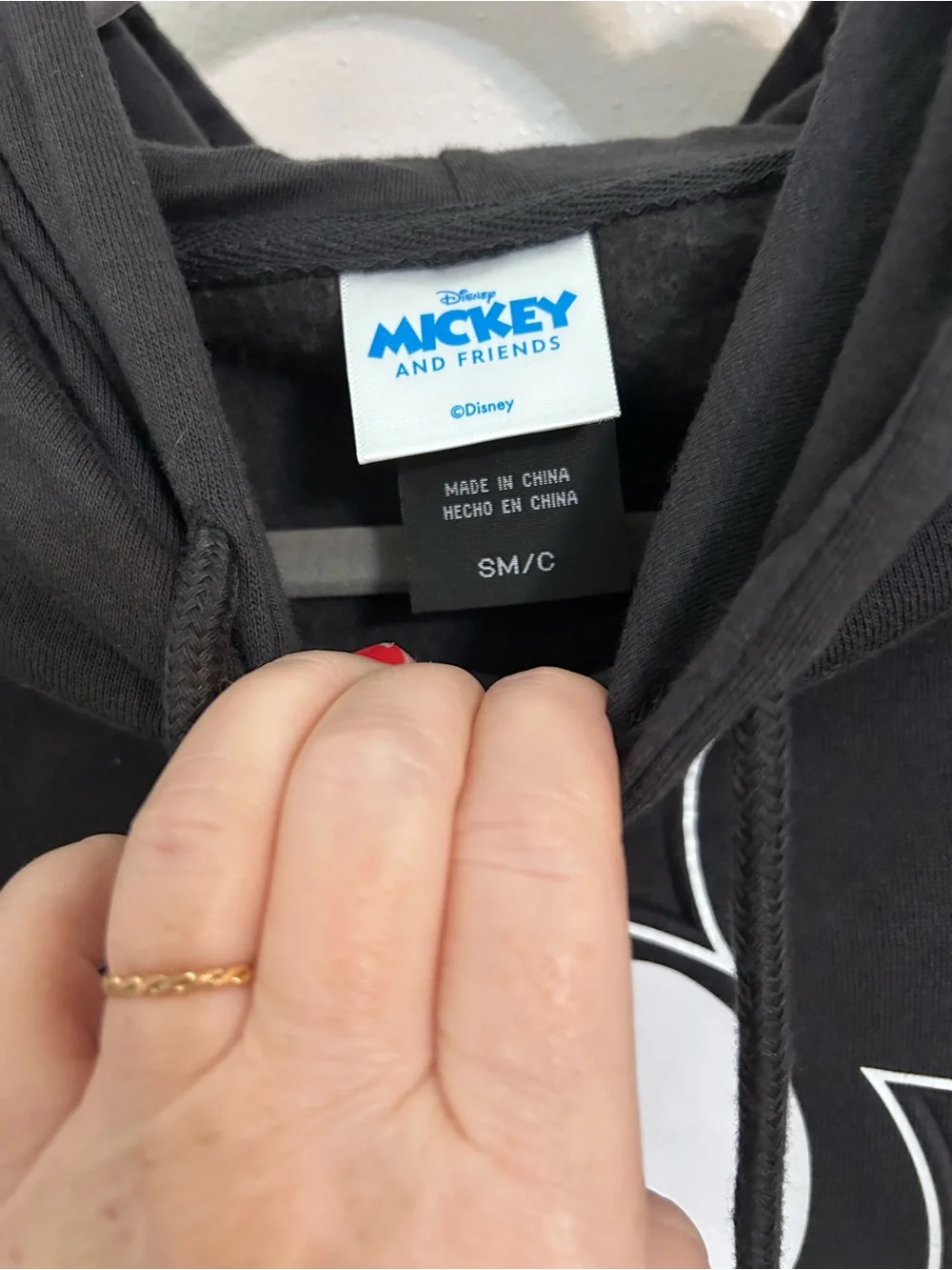Disney Black Crewneck Hoodie with White embossed Mickey Graphic